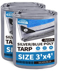 Two Pack 3 By 4 Feet Waterproof Tarp Set 7.5 Mil Heavy Duty Poly Tarpaulin Multipurpose Outdoor Cover With UV Protection