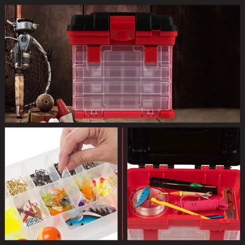 Grab And Go Portable Tool Box With Four Removable Drawers And Customizable Compartments Perfect For Hardware, Fishing Tackle, Beads, Or Crafts
