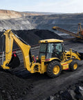 Towable Compact Backhoe Loader With Front End Loader And Rear Backhoe for remote work sites in a construction area