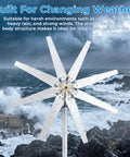 2000W Wind Turbine Generator Kit for 24V Home, RV, and Boat Use shown in rainy coastal environment