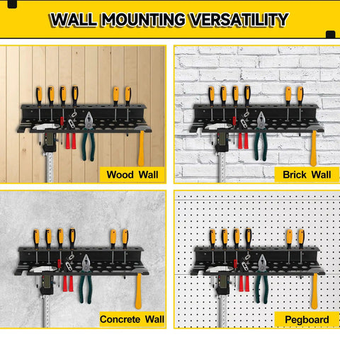 Two Tier Wall Mount Tool Rack For Screwdrivers And Pliers With 35 Holes, Heavy Duty Metal Organizer For Workbench on various walls