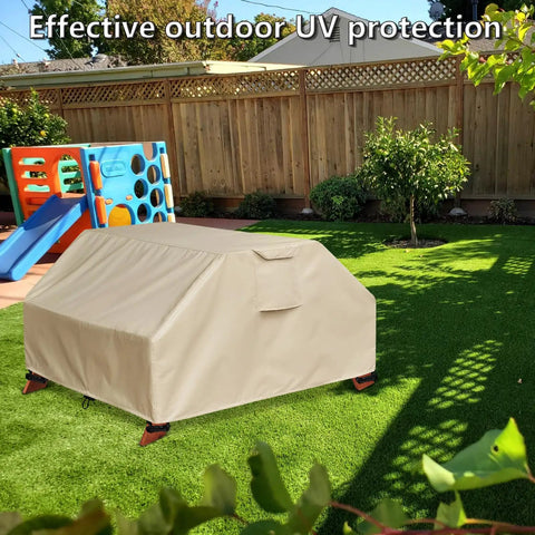 Kids Picnic Table Cover Weatherproof And Waterproof 40x40x21 Inches UV Resistant Shield installed on toddler patio table in yard