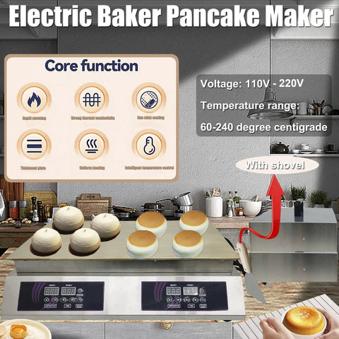 Commercial Electric Griddle Featuring Pure Copper Plates For Effortless Flipping Of Japanese Souffle Pancakes And Pillowy Dorayaki Sweets Smart Temperature Control For Top Shelf Kitchen Hustlers And Stands with intelligent temperature controls and pancakes.