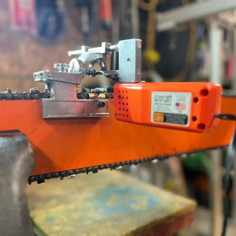 12V Electric Chainsaw Sharpener Bar Mounted Grinder Kit with Quick Mount and Swivel Guide on chainsaw bar