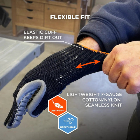 Person wearing ProFlex 9000 Anti-Vibration Work Glove With Chloroprene Palm Pad, Ultra Light Breathable Cotton Nylon Knit, Large Black