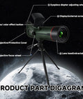 All In One 80mm Portable Refractor Telescope With Auto Focus And 4K Astrophotography Camera For Adults And Beginners Dual Screen Spotter Internal External Viewfinder Beginner Friendly To Pro High Clarity Optics Long Range 350X Magnification, product part diagram