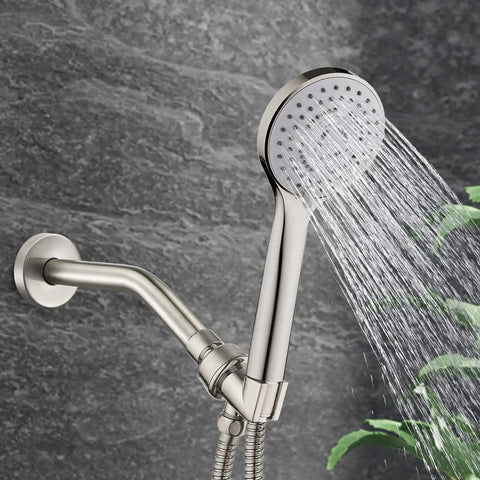 8 Inch Anti Leakage Ceiling Wall Shower Arm With Flange In Brushed Nickel Finish, Solid Brass Construction, shower head spraying water