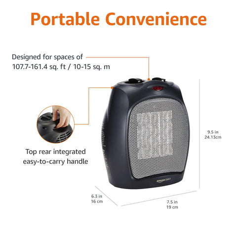 Ceramic Space Heater Portable Indoor Heating Solution With Overheat And Tip Over Protection Thermostat Non Oscillating shown with handle