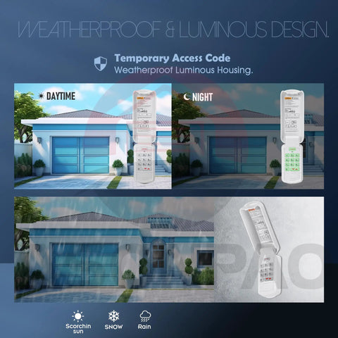 Universal Wireless Genie Garage Door Opener Keypad Replacement For Intellicode Genies 1995 to Present, daytime and night view
