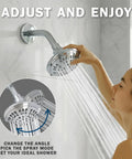 Person adjusting Six Function Luxury Shower Head With High Pressure Boost Anti Clog Nozzles Adjustable Wall Mount Low Flow Two Point Five GPM