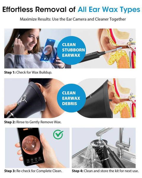 Easy At Home Ear Wax Removal Kit With Camera For Safe Gentle Ear Cleaning Visual Inspection Ear Camera And Gentle Irrigation System in use