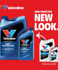 Valvoline Daily Protection motor oil in new and old packaging on red background