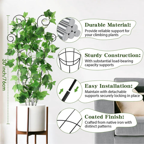 Four Pack 30 Inch Plant Trellis Set For Climbing Vines, Rustproof Metal Garden Trellis For Potted Plants, Black Moon