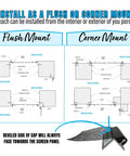 Diagram showing flush and corner mount options for No Spline Screened Porch Kit For Quick Mess Free Screen Install 96 Inch Bronze 5 Pack Aluminum Base And Vinyl Caps Porch Screening System For Mesh Screen Patio Enclosures.