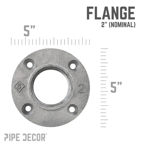 2 Inch Malleable Iron Floor Flanges Set Of 4 For Standard 2 Inch Threaded Pipes And Fittings, Industrial Steel Grey, front view.
