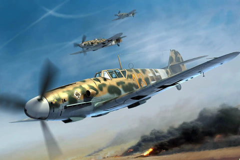 Messerschmitt Bf 109G2 Trop Model Kit One Thirty Second Scale With Over 240 Parts And Photo Etched Details in action scene.