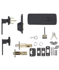 Traditional Electronic Keypad Keyless Entry Door Lock And Motorized Deadbolt With Handle Set For Front Door Security In Oil Rubbed Bronze Finish No Fuss Quick Install And Rock Solid Build 6 Pack components layout including handles, locks, and keys.