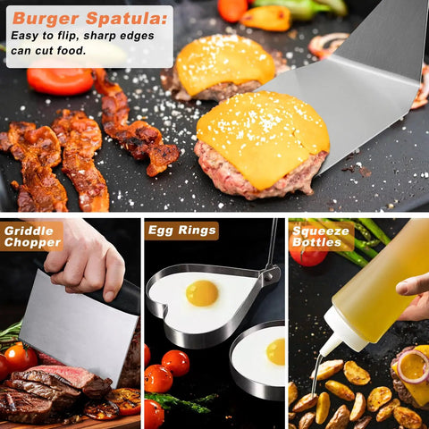 Camping Ready 27 Piece Griddle Accessories Kit For Flat Top Grills With Melting Dome Includes Long Spatula Slotted Spatula