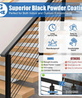 Heavy Duty 10 Foot Stainless Steel Cable Railing Handrail Built Tough For Your Deck Or Stair Project with black powder coating.