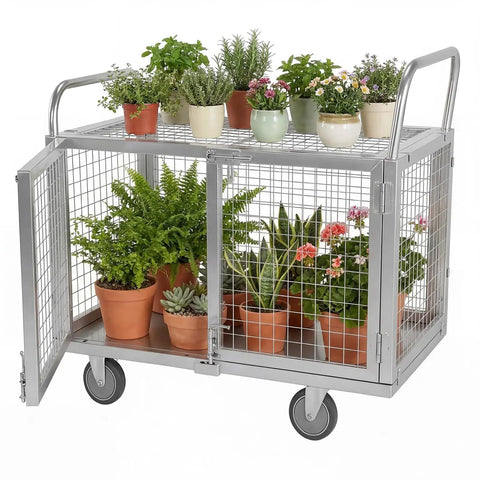 Badass 7 In 1 Convertible Platform Truck With Swivel Casters And Detachable Wire Cages For Heavy Duty Warehouse Material Transport Gonna Handle Any Load Legit Fast with potted plants
