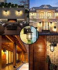 Collage of Set Of 2 Motion Sensor Outdoor Wall Lanterns No Brainer Setup Dusk To Dawn Waterproof Exterior Sconce with seeded glass