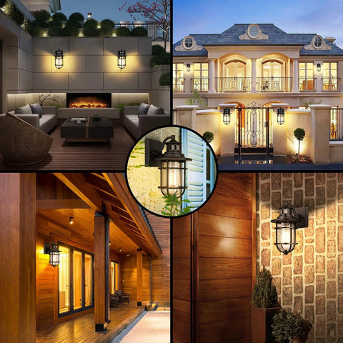 Collage of Set Of 2 Motion Sensor Outdoor Wall Lanterns No Brainer Setup Dusk To Dawn Waterproof Exterior Sconce with seeded glass
