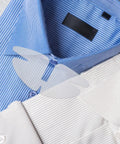 50 Piece Pvc Butterfly Collar Stays Double Layer Shirt Inserts To Keep Your Daily Fits Fresh And Sharp All Day Long A Top Tier Wardrobe Game Changer For Men And Women in blue and white striped shirts.