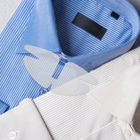 50 Piece Pvc Butterfly Collar Stays Double Layer Shirt Inserts To Keep Your Daily Fits Fresh And Sharp All Day Long A Top Tier Wardrobe Game Changer For Men And Women in blue and white striped shirts.