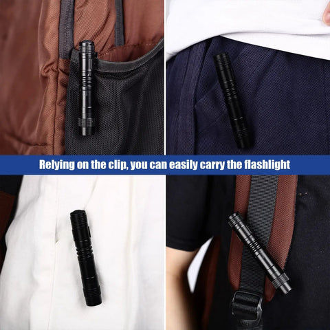 20 Pack Mini Pen Light LED Flashlights With Clip Pocket Size Slim Handheld Torches clipped onto bags and clothes