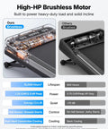 Heavy Duty Under Desk Walking Pad Treadmill With Auto Incline Smooth Glide Motor features a high-HP brushless motor with 15,000 hours lifespan.