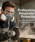 Person using Pro Grade Reusable Half Face Respirator Kit with Anti Fog Safety Glasses and Filters for Dust Paint and Sanding