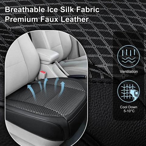 Ventilated Black Bottom Car Seat Cover With 3D Air Mesh Breathable Front Leather Protectors Universal Fit shown in vehicle