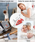Image collage of portable door lock for travel and home privacy, showing use in various scenarios like childproofing and travel.