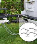 Four Pack Steel Trailer Hitch Pin And Clip With Grooved Head Fits 2 Inch Or 2 And A Half Inch Receivers 5/8 Inch Diameter Towing Pin For Beefy Hauling Easy Install And Rock Solid Attachment On Your Trailer displayed next to installed trailer hitch on a vehicle