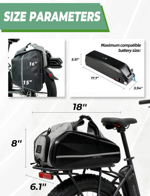 40L Hard Shell Ebike Battery Bag For Rear Rack Waterproof Storage Case With Independent Battery Compartment And Detachable Divider