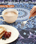 Durable Waterproof Round Tablecloth For 36 To 44 Inch Tables Vinyl Indoor Outdoor Fitted Cover with cup and plate