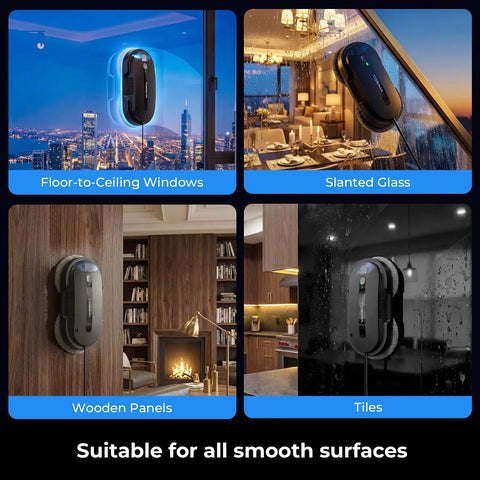 X1 Window Cleaning Robot With Dual Direction Auto Spray on various smooth surfaces including glass and tiles