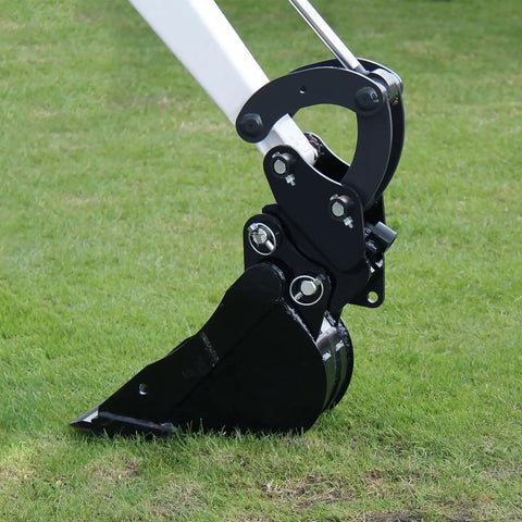 Mechanical Quick Change Hitch Coupler For Mini Excavators 0.6-3 Ton attached to a digging bucket on grass