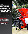 Heavy Duty Gas Powered 3 In 1 Wood Chipper Shredder Mulcher For Yard Cleanup, 3 Inch Max Wood Diameter, EPA CARB Certified shown shredding branch