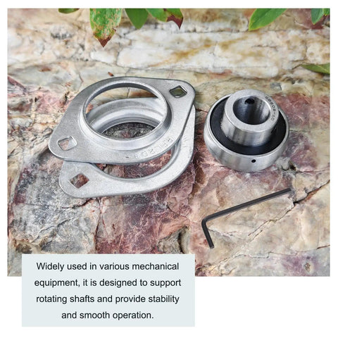 1 Inch Bore Pillow Block Bearing Kit With 304 Stainless Steel Housing And Wrench, Rust Resistant Flange Mount, Set Screw Lock For Secure Shaft Fit, Ideal For Industrial Machines And Conveyors