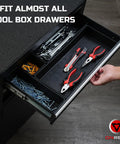 Open drawer with Extra Large Tool Box Organizer Tray Set 12 Piece Divider Kit With Non Slip Trays In 4 Sizes for tools