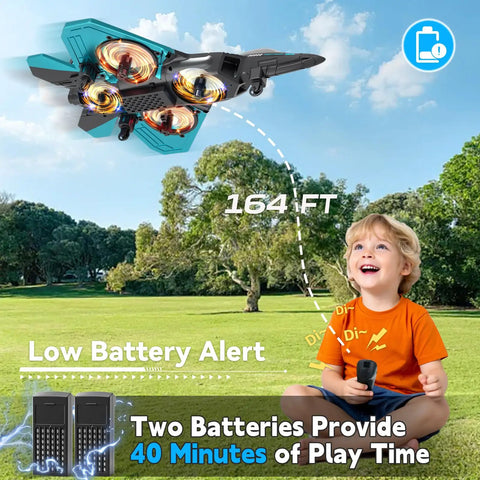 Child playing with Foam Remote Control Airplanes For Kids And Adults, 360 Degree Flip Fighter Jet With Light in a park