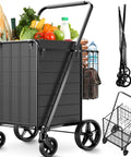 Heavy Duty Folding Grocery Cart That Hauls 360 Lbs Capacity With Waterproof Liner And 360 Degree Swivel Wheels shown in use