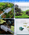 Multi-angle view of Lock Down 8 Pack Clear Acrylic Aquarium Lid Clips Rock Steady Fish Tank Cover Holders on rimless tanks.