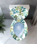 Elongated Resin Toilet Seat for Bathroom Replacement with leafy design, top view, fitting standard elongated toilets.