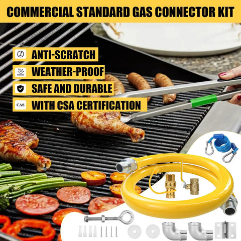 Safety System Kit For Natural Gas Lines Three Quarter Inch ID 48 Inch Flexible Gas Hose Mobile Kitchen Connector