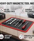 Heavy Duty Magnetic Tool Mat With PVC Coating Flexible 9.84 By 12.99 Inches Stays Put For Screwdrivers Wrenches Bolts And Small Parts In The Garage Or Shop Holds Tools Firmly Even On Tilted Surfaces. on workbench, 40 lb holding force