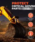 Excavator arm demonstrating anti-wear, rust protection with AW32 Hydraulic Fluid 5 Gallon Pail For Industrial And Mobile Gear.
