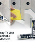 Application of Light Gray Kitchen And Bathroom Sealant And Adhesive Hybrid Polymer For Waterproof Odorless Paintable Caulk Alternative DIY Around Showers Tubs And Kitchens Underwater Friendly No Primer Needed 300ml Three Pack on gray tiles.