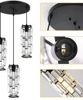 Three Light Crystal Pendant Lights Black For Kitchen Island Hanging Light Fixtures Modern Black Pendant Lighting Adjustable